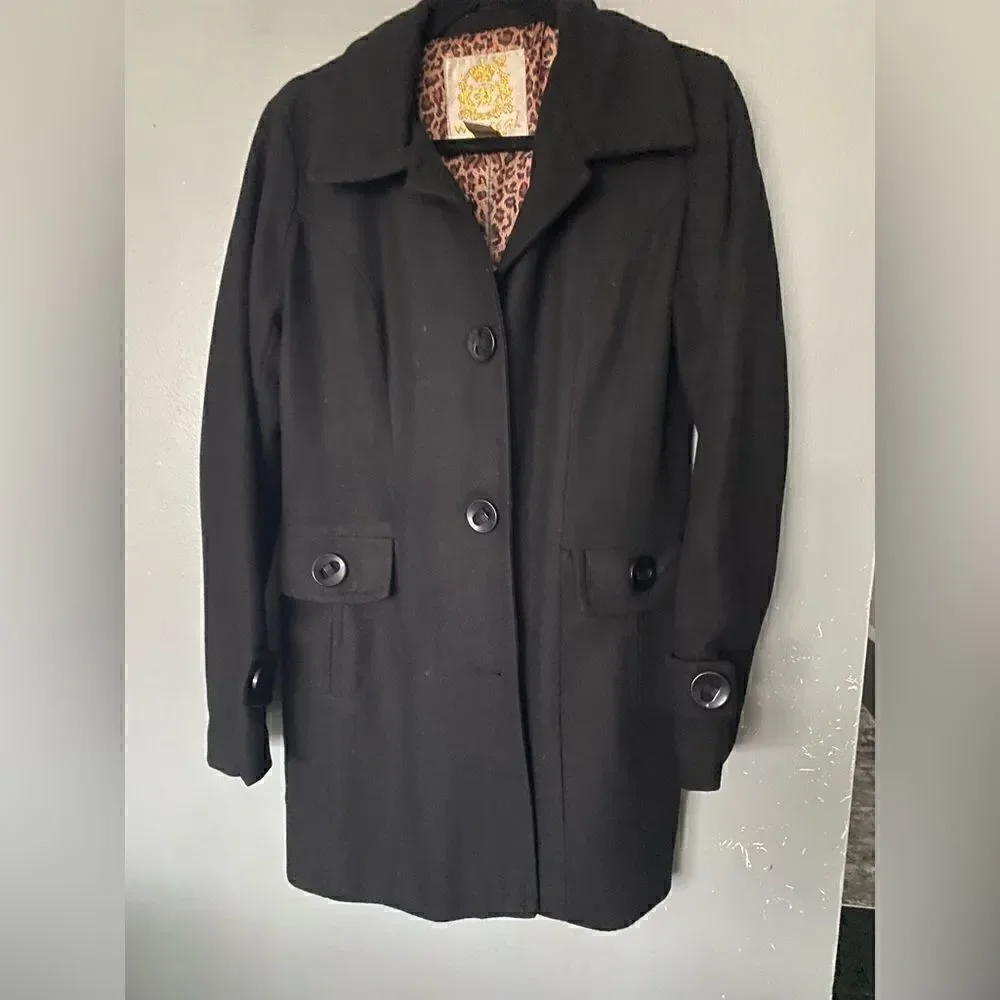 Wet Seal Black Car Coat Sz L Juniors Wool Blend